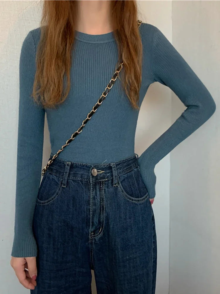 2026 Basic Tops Women Sweater Autumn Winter Long Sleeve Pullover Fashion O-neck Elastic Female Winter Solid Knitted Jumper