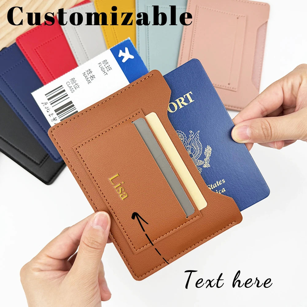 Customized Name Passport Folder Card Holder Leather Travel Ticket Folder Passport Bag Identification Pure Color Passport Cover