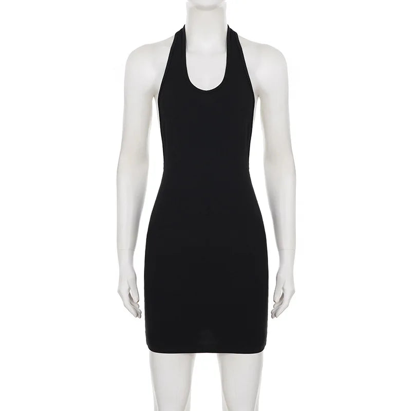 Woman Clothing Sleeveless Backless Solid Black Party Club Dress 2026 Fashion Sexy Hollow Out Package Hip Mini Vacation Dresses