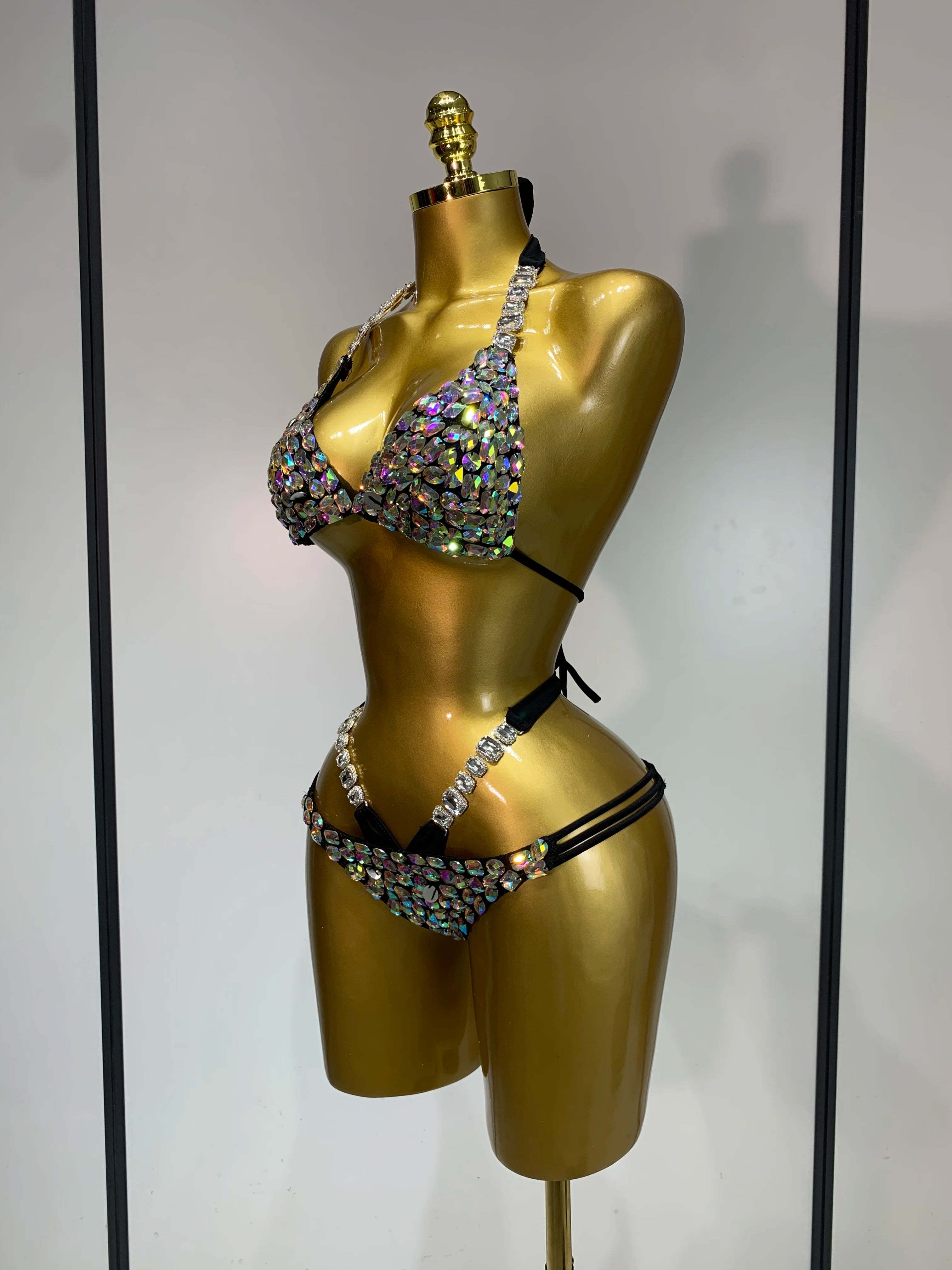 Newest Crystal Bikini Swimwear Fashion Bar Bikini Blingbling Swimwear Bikini Popular Bathingsuit Bikini Nightclub Stage Outfit