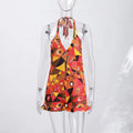 Sexy Print Women's Playsuit Beach Halter Backless Pleated Sleeveless V-neck Jumpsuit Women 2026 Summer Vacation Lady New