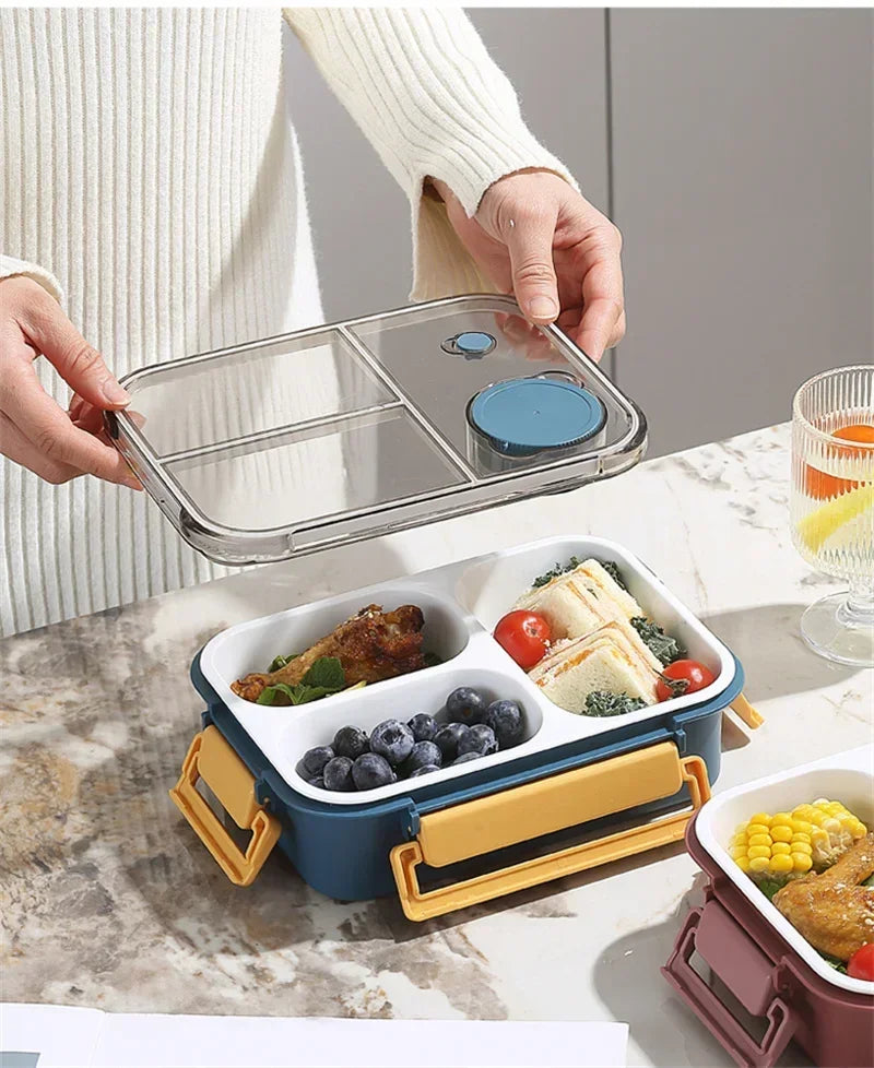 850ML Lunch Box with Tableware Sauce Box Portable Plastic Compartment Bento Box for Kids Food Storage Container Microwavable