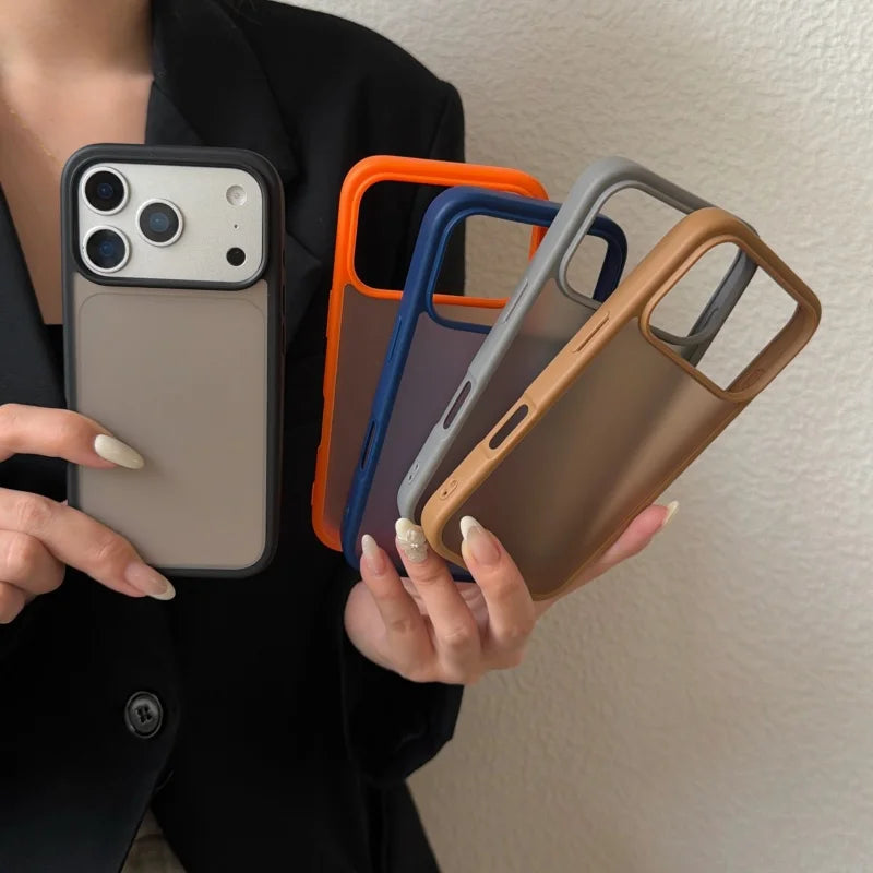 Original Translucent Glossy Matte Texture Case For iPhone 17 16 15 14 13 Pro Max Business Simple Armor Shockproof Hybrid Cover