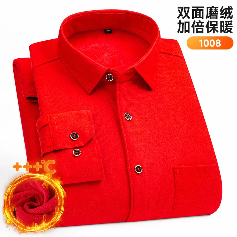Men's Long-Sleeved Shirt Thickened Warm 7XL8XL Plus Size Autumn/Winter Casual No-Ironing Comfortable Double-Sided Fleece Top