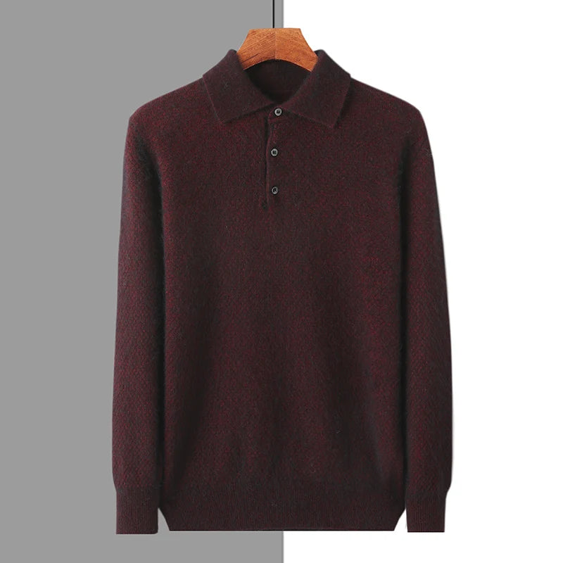 Men 100% Mink Cashmere Polo Sweater Autumn Winter Basic Smart Casual Long Sleeve Pullovers Cashmere Knitwear Soft Comfy Clothing