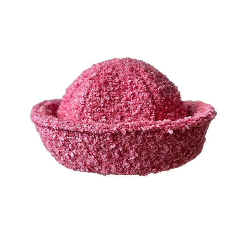 Fall Elegant Tweed Berets for Women Sailor Hat Japanese Versatile Naval Winter Fashion Party Warm Cute Jk Y2K Bucket Hat