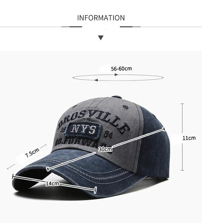 Men's Baseball Cap Casual Wash Embroidered Cap Curved Brim Bowler Sun Hat Official Website Sport Hip Hop Fitted Hats Men Women