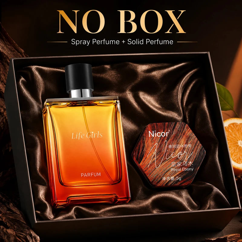 Men's Woody Citrus Perfume Set, Spray Cologne + Solid Perfume Balm, Long Lasting Royal Ebony Travel Fragrance Gift