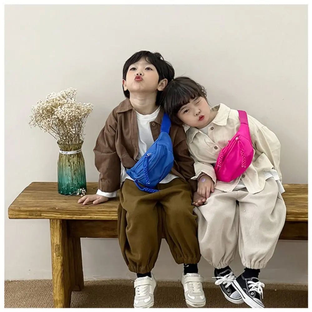 Fashion Canvas Children Bag Solid Color Large Capacity Crossbody Bag Zipper Water Proof Shoulder Bag