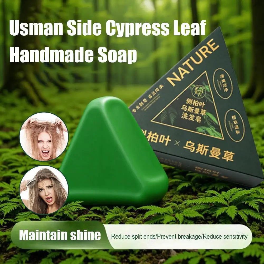 Usman Grass Shampoo Soap Cypress Leaf Polygonatum Herbal Plant Extract Strengthens Roots Controls Oil Cleanses Scalp Hair Growth