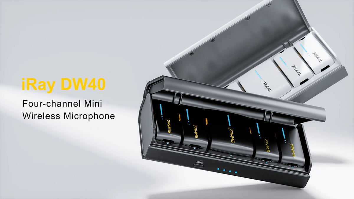 7Ryms IRay DW40 Wireless Lavalier Microphone with 4 Transmitters,48kHz/24bit Recording,AI Denoise for Camera,SmartPhone and PC