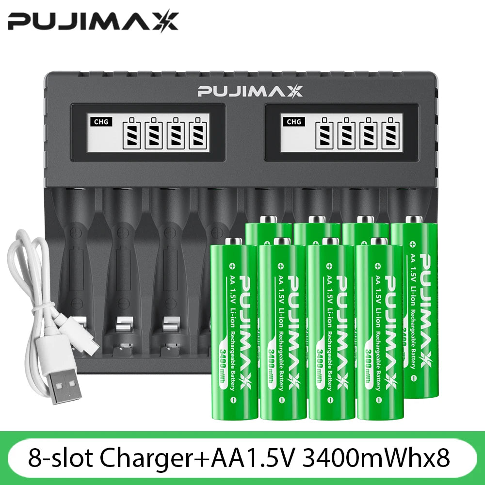 PUJIMAX AA/AAA 3400mWh 1100mWh 1.5V Li-Ion Rechargeable BatteryCharger Lithium Batteries For Mouse Flashlight Fan Game Machine