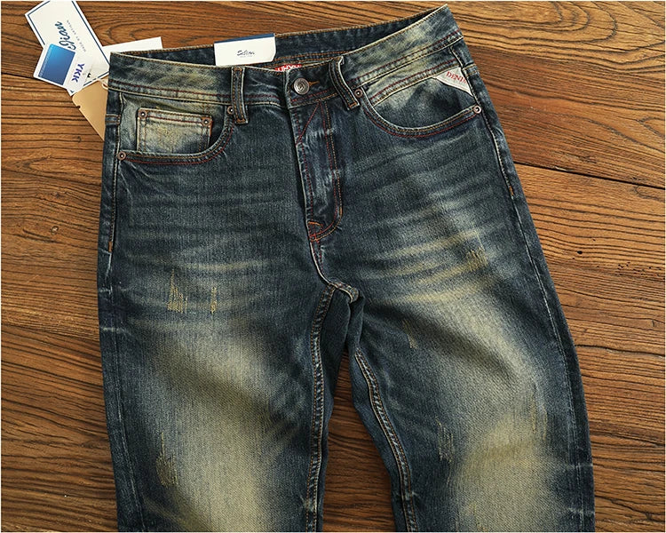 2025 Spring and Autumn New American Retro Heavyweight Denim Jeans Men's High Street 94.2% Cotton Washed Straight Casual Pants