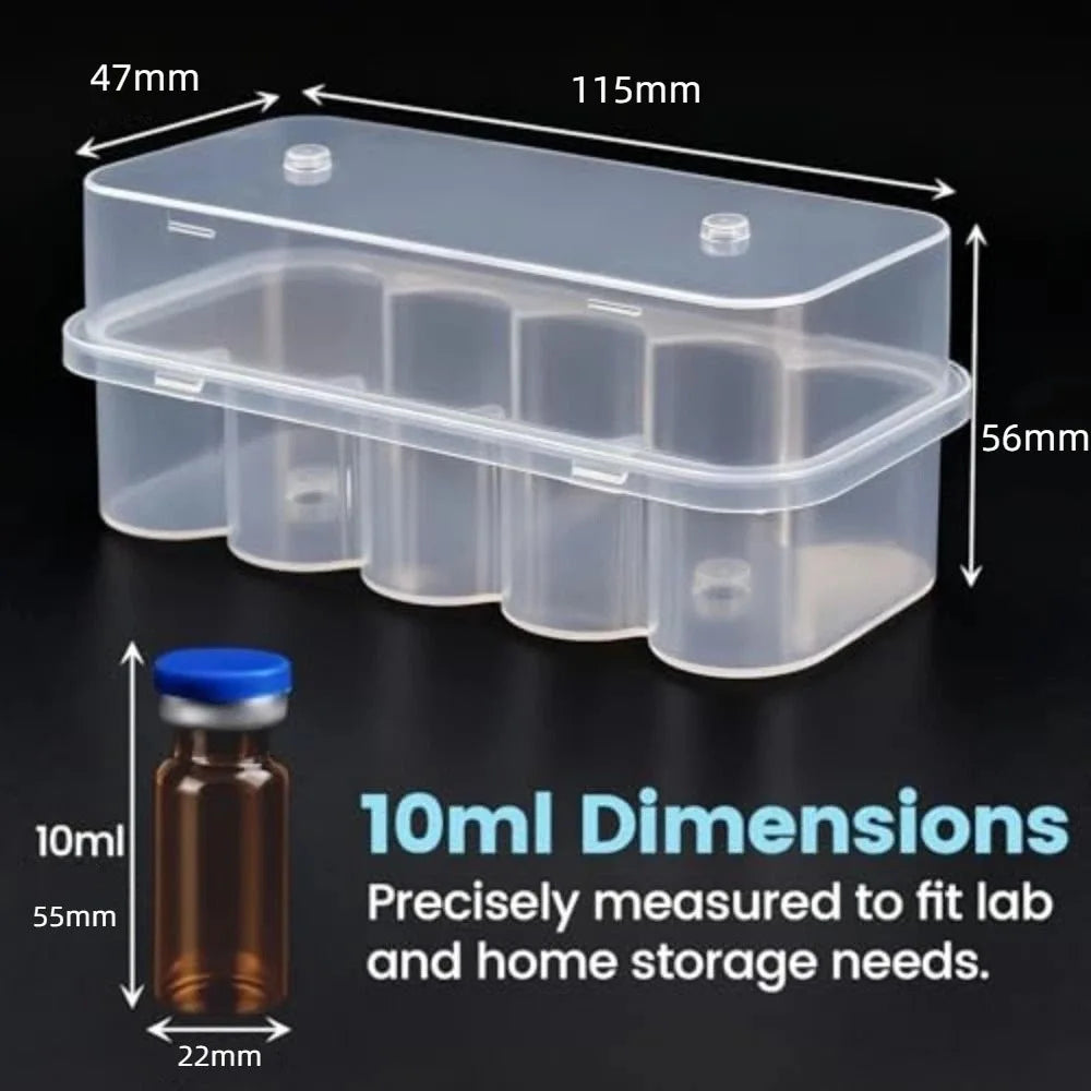 3/5/7/10mL 2/10/24-Slot Vial Storage Case Plastic Clear Microtube Storage Box Stackable Freezer Tube Box Refrigerator Organizer