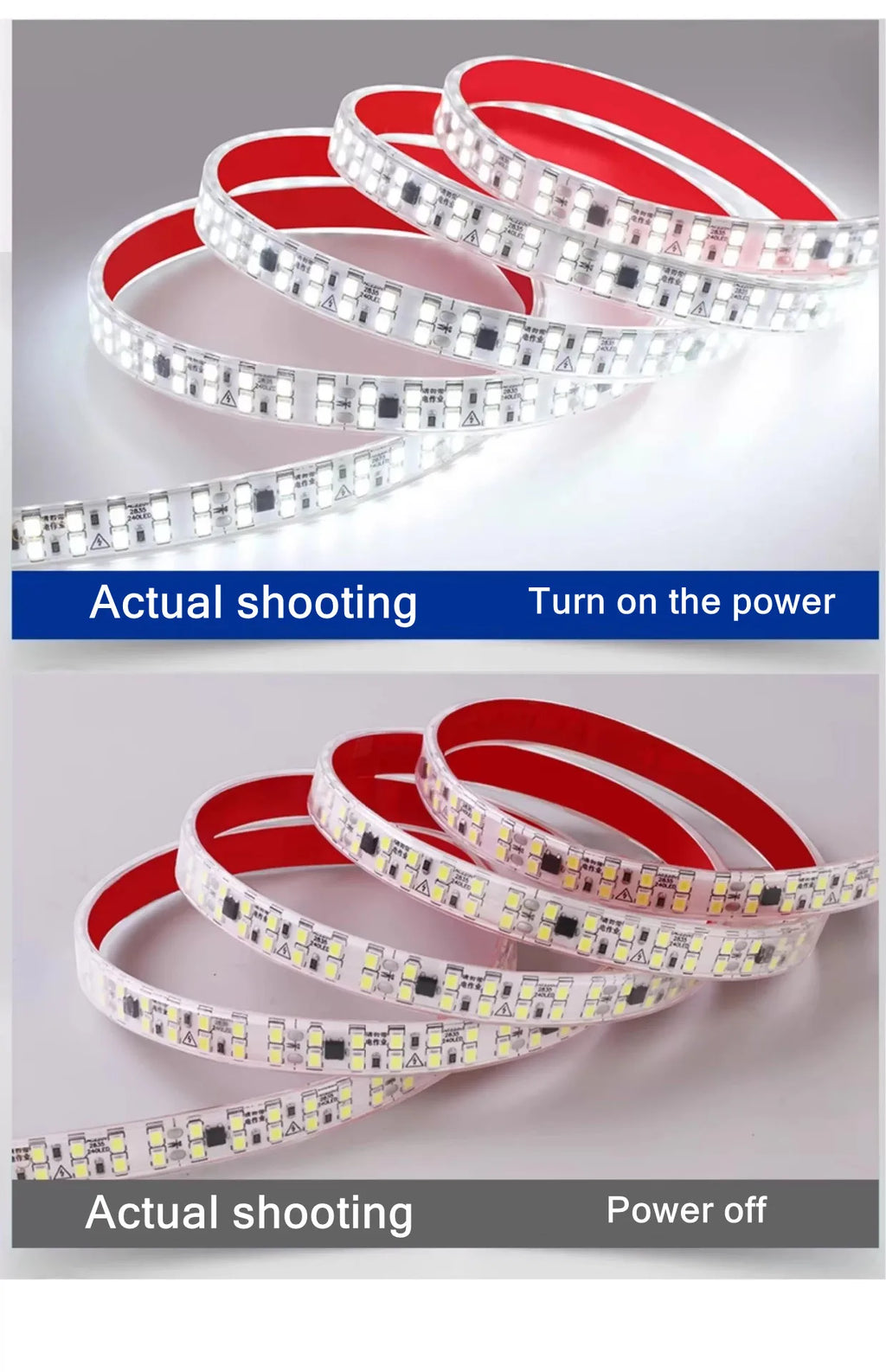 12MM Width SMD 2835 LED Strip 240LEDs/M AC220V Flexible Cuttable Soft Lamp IP68 Waterproof Warm/Neutral/White Light With EU Plug