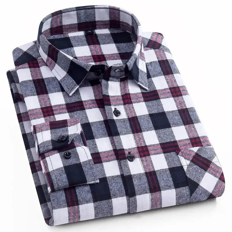 2026 100% Cotton New Male Casual Long Sleeve Warm Man Clothes Flannel Plaid Shirt Men Plus Size 3XL 4XL