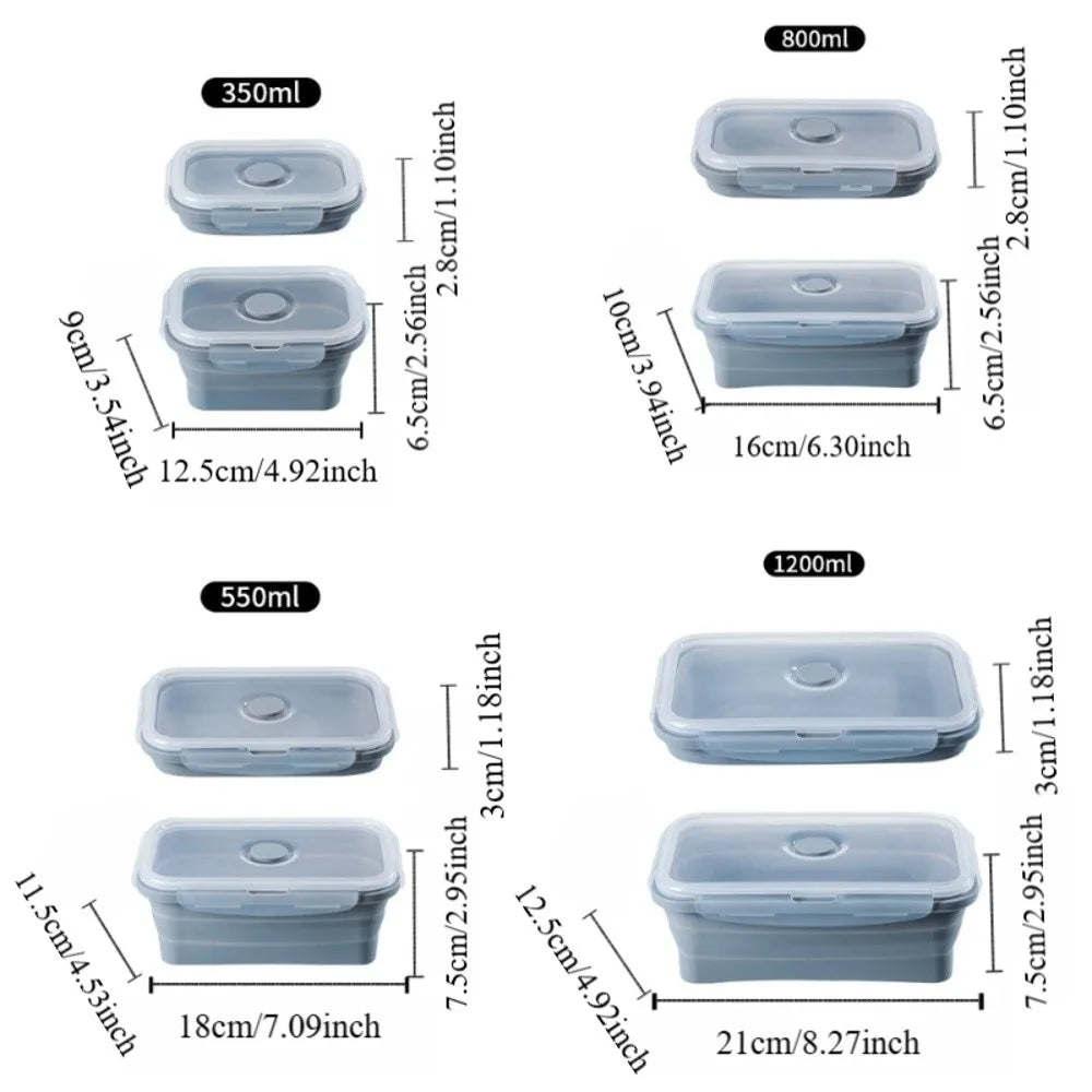 4pcs Microwaveable Silicone Lunch Box Large Capacity Rectangular Food Storage Container with Lid High-temperature Resistant
