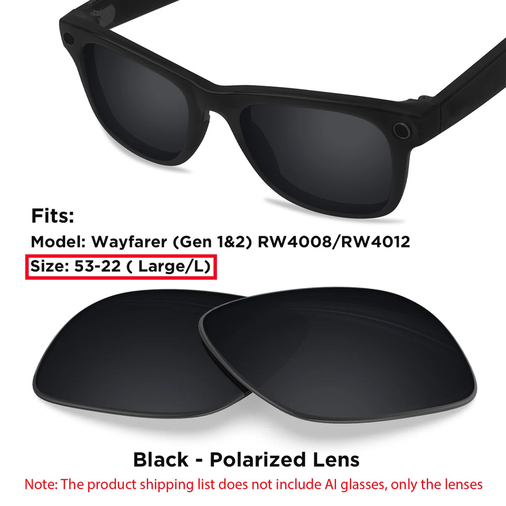 Photochromic & Polarized Replacement Lenses For Ray-Ban Meta Wayfarer RW4006 / RW4008 / RW4012 Gen1/2 AI Smart Glasses Lens