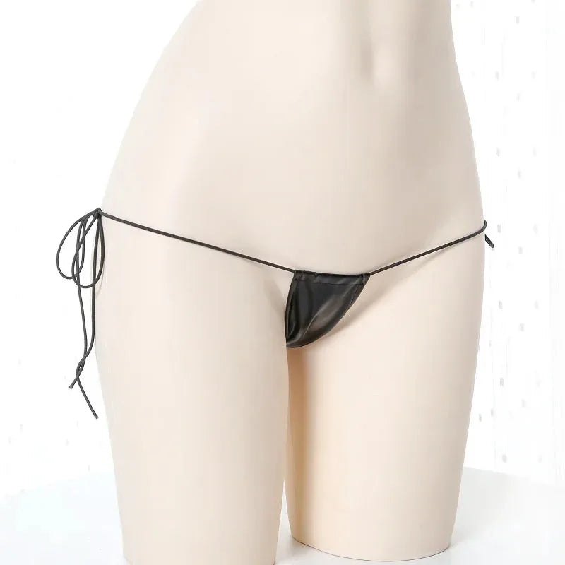 Summer Beach Womens Micro Mini Bikini Set Women Sexy Underwear Temptation Leather Lace-Up Bra Outfit Costumes Cosplay Swimsuit