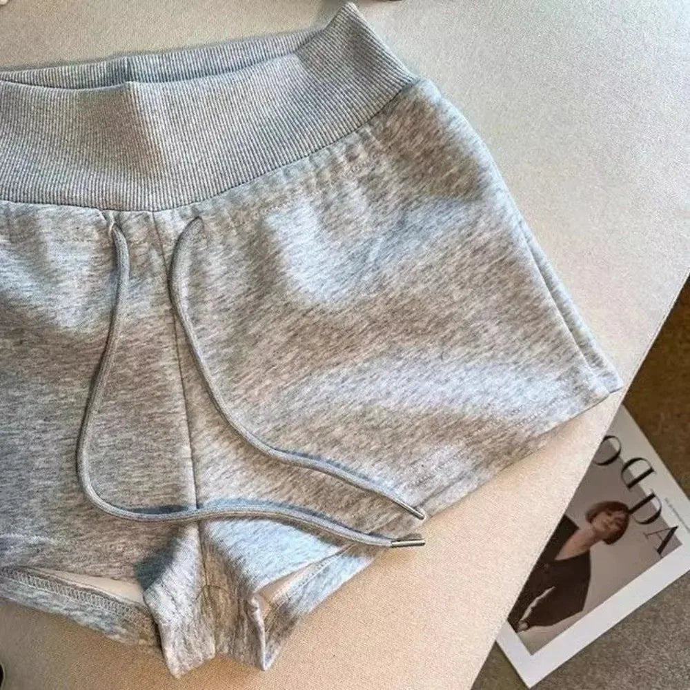 Fashion Drawstring Women Sports Shorts Slim Fitting Black/Grey Sweat Shorts Low-rise Casual Pants Women