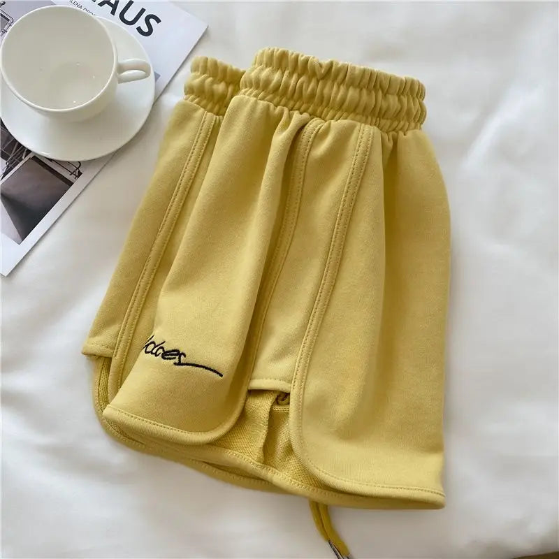 2026 Women Comfortable Loose Wide-legged Embroidered Drawstring A Pants Slim Waist Slim Fit Casual Home Versatile Sports Shorts