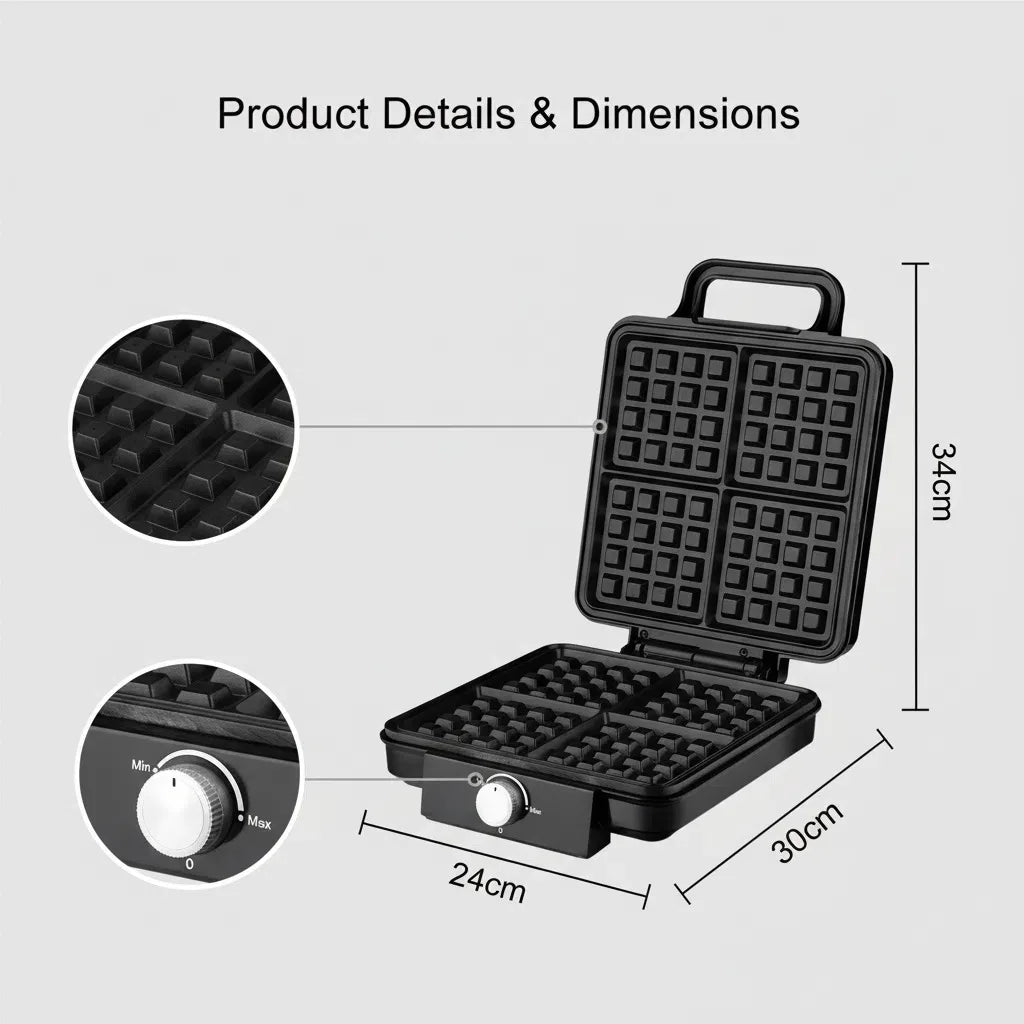 1500W Sandwich Maker Electric Waffle Makers 4 Pan Double Heating Non-Stick Egg Cake Oven Waffle Cake Machine for Kid's Snacks