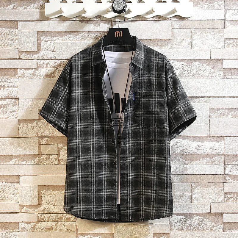 New Men's Shirts Casual Loose Designer Plaid Short Sleeve Shirts Mens Clothing Trend Social Mens Office Shirt Daily Work 5XL