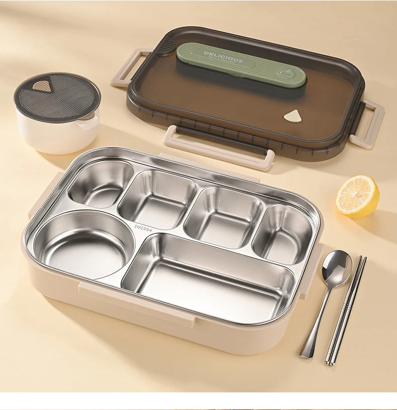 Portable Insulated Stainless Steel Lunch Box for Office Workers And Students Sealed Bento with Microwave Heating Food Container