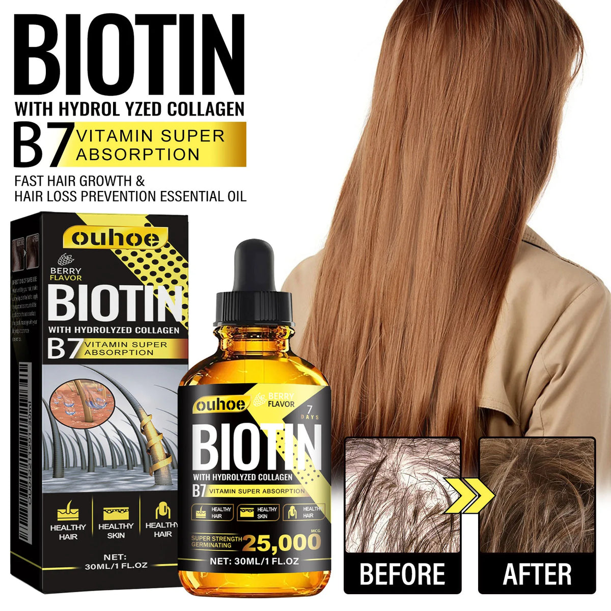 OUHOE Collagen B7 Vitamin Hair Essential Oil Moisturizes and Softens Hair, Hair Care Essential Oil Prevents Improves Hair Loss