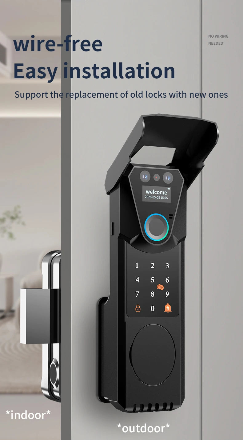 Waterproof Tuya Wifi Smart Lock with 3D Face Recognition Intercom 13 Languages Voice Prompt Display Fingerprint Passcode IC Card