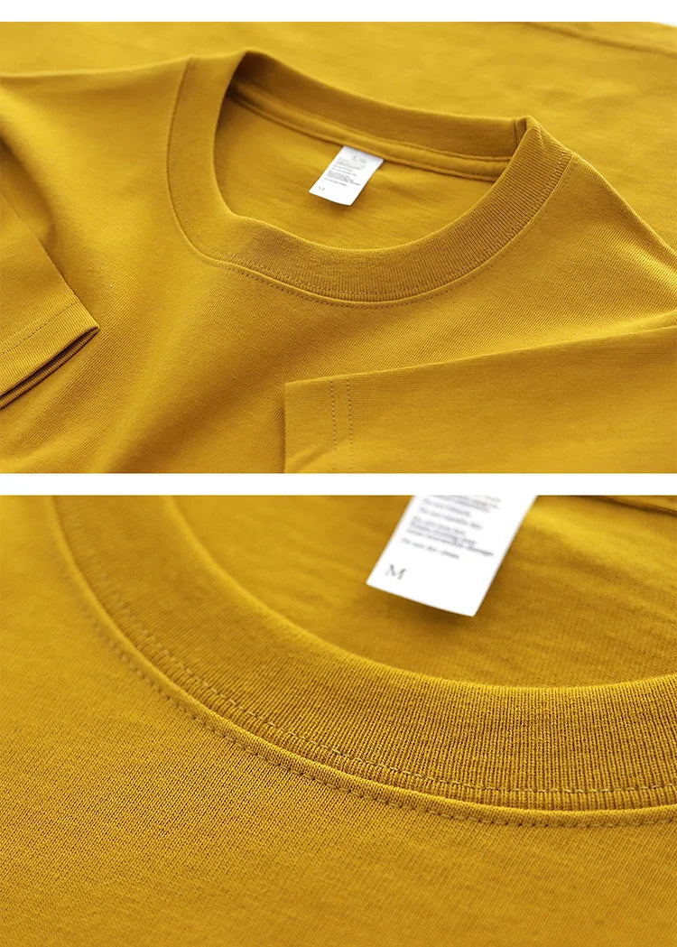 Have Blue Pure Cotton Base Shirt Solid Color T-Shirt American Retro Round Neck Short Sleeve Heavyweight T-Shirt for Men