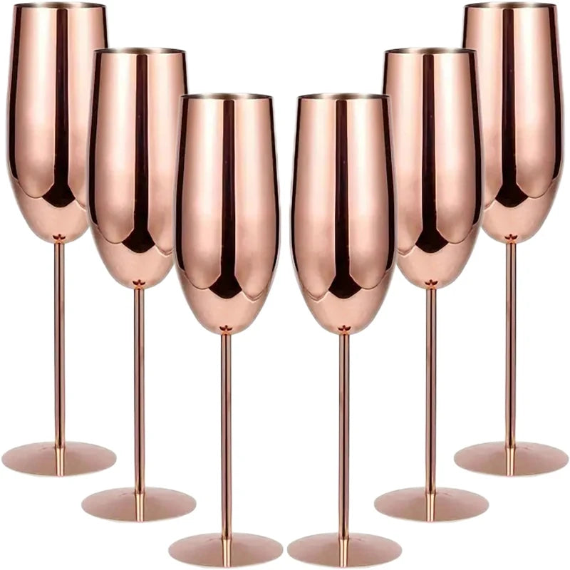 6Pcs Stainless Steel Unbreakable Metal Wine Glasses 220ml/250ml Cocktail Cups for Bar Drinking Glasses