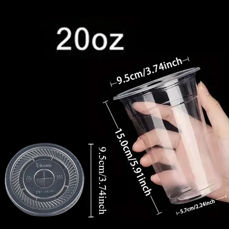 50 PCS12/16/20OZ Plastic Cups with Lids Transparent Disposable Cups Party Weddings Holidays Coffee Milkshakes Cold Drinks