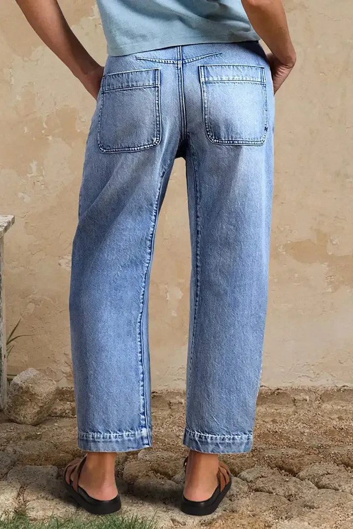 New Women High Waist Loose Straight‑Leg Cropped Jeans Washed Vintage Denim Ankle Pants Casual Daily Streetwear Denim Trousers