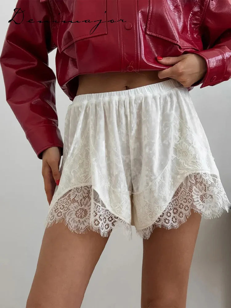 Fashion Mint Green Velvet Shorts Women Pink Lace Insert Elastic Waist Short Pants 2026 Summer New Lady Soft Cozy Lounge Bottoms