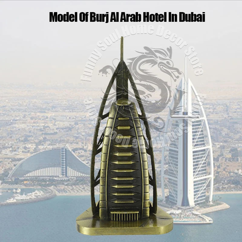 Metal Burj Al Arab Dubai Luxury Iconic Hotel Model Sail-Shaped Landmark Replica Elegant Home Office Desk Decor Souvenir Gift
