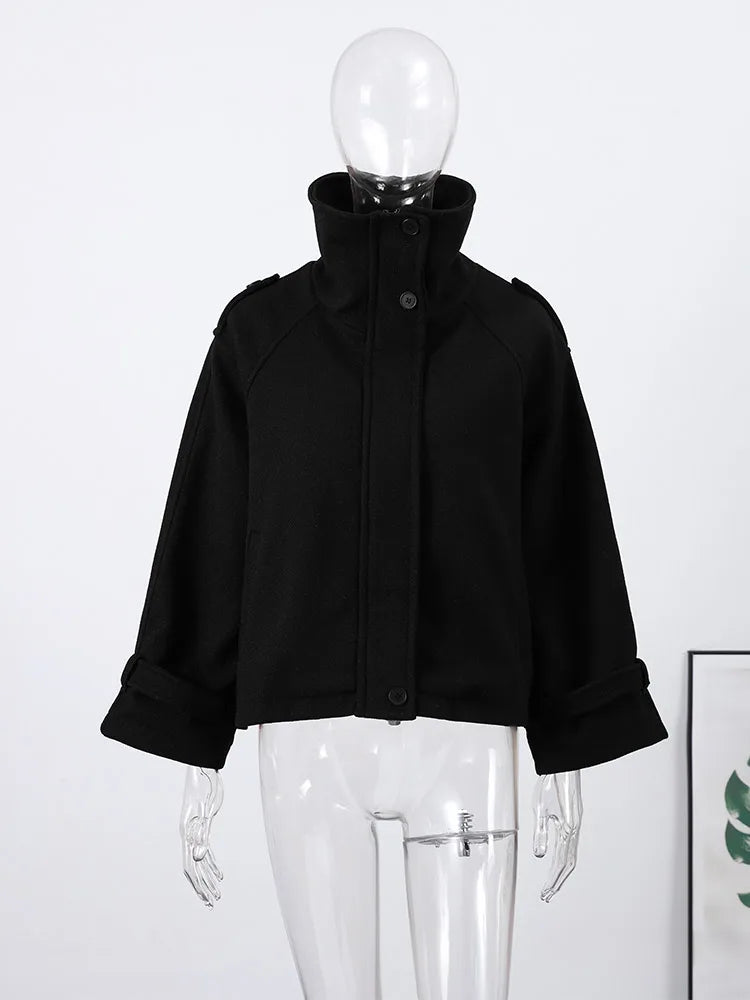 Collarless Belt Jacket Coat Lace-up Minimalism Beige Gentle Short Woolen Overcoat Waist Cinching Women Autumn Winter Overcoat