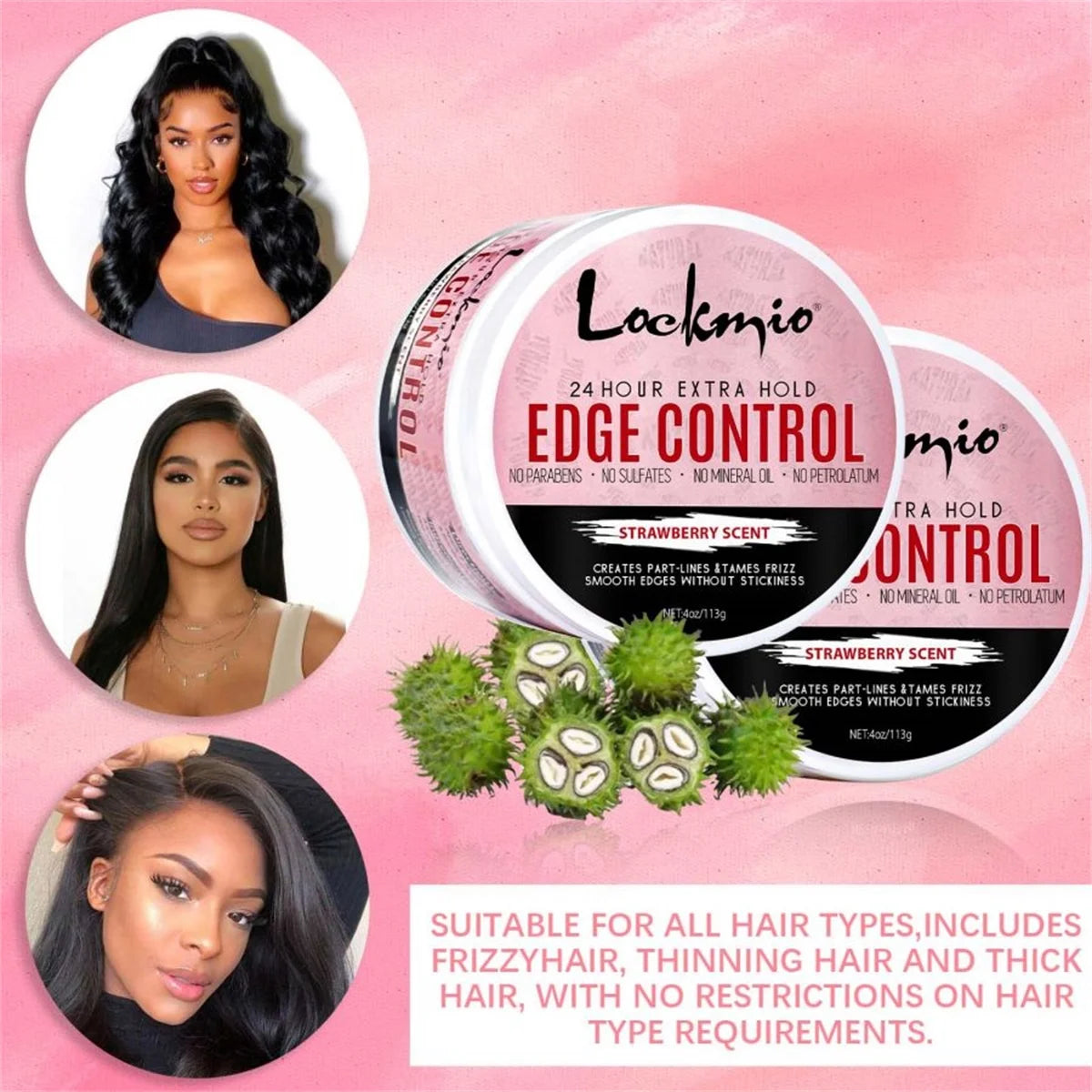 LOCKMIO Hair Flyaways Control Gel & Brush Women Hairline Styling Gel 113g Long-lasting Hair Care Edge Defining Wax Cream for Wig