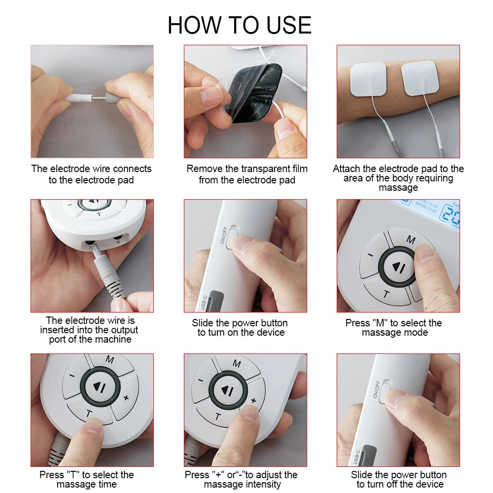 36 Modes EMS Pulse Electric Muscle Stimulator Body Massager Rechargeable Slimming Electronic TENS Unit Machine Pain Relief