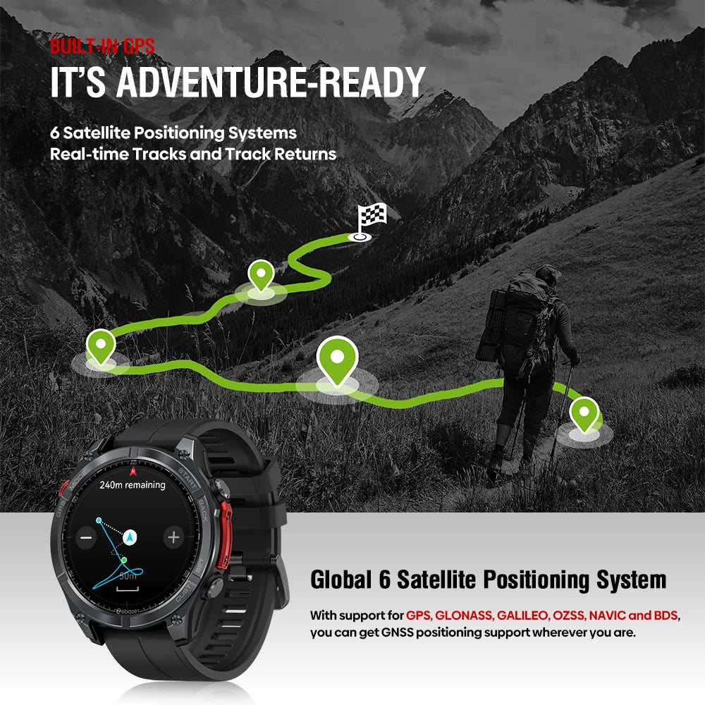 NEW Zeblaze Stratos 4 GPS Smart Watch 1.43 AMOLED Display Built-in Compass Barometric Altimeter Flashlight Voice Call Smartwatch