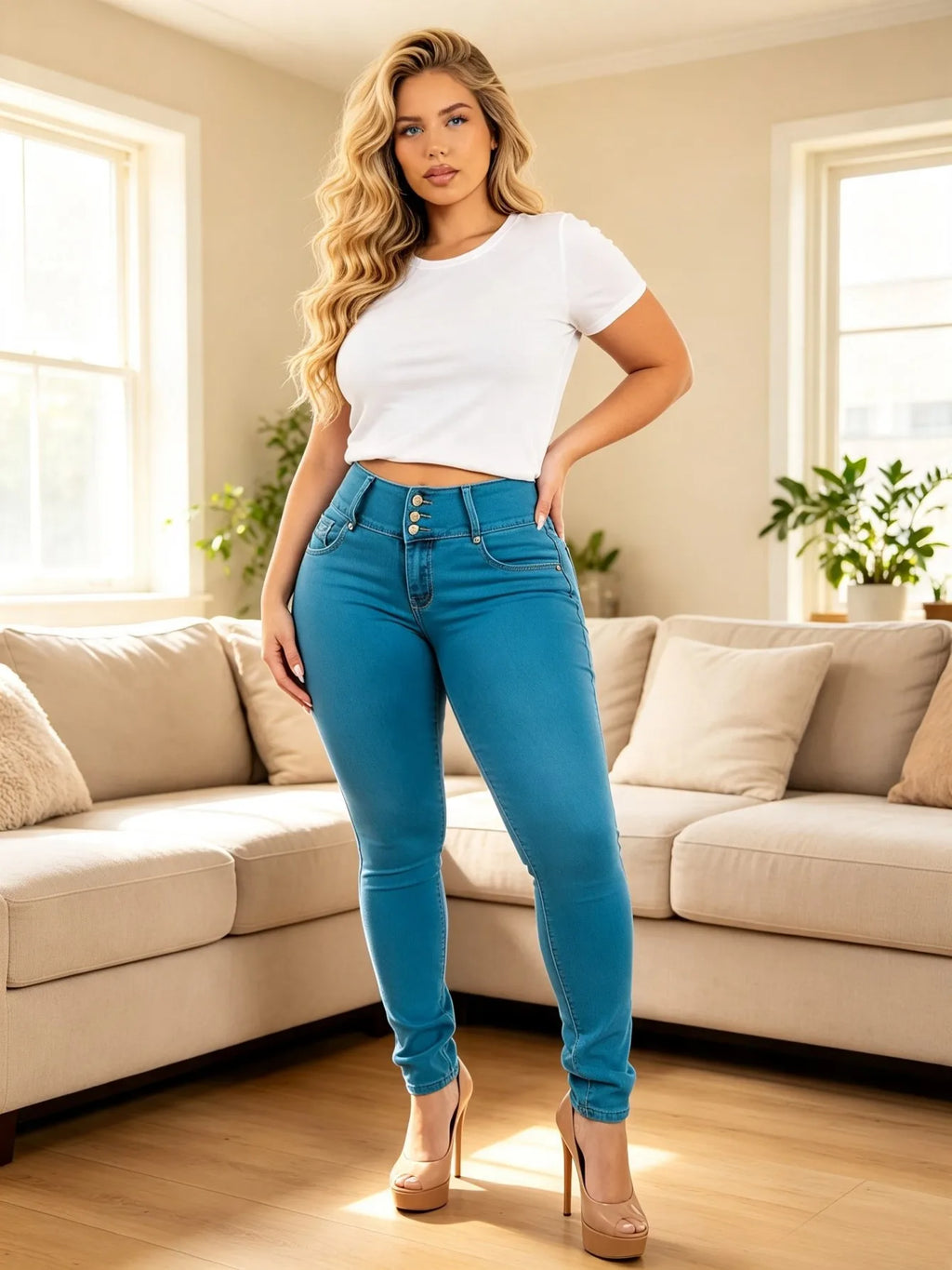 HME】Jeans | Women High Waist Skinny Jeans 4-Button Tummy Control Denim Pants Hip-Lifting Stretch Slim Fit Y2K Streetwear