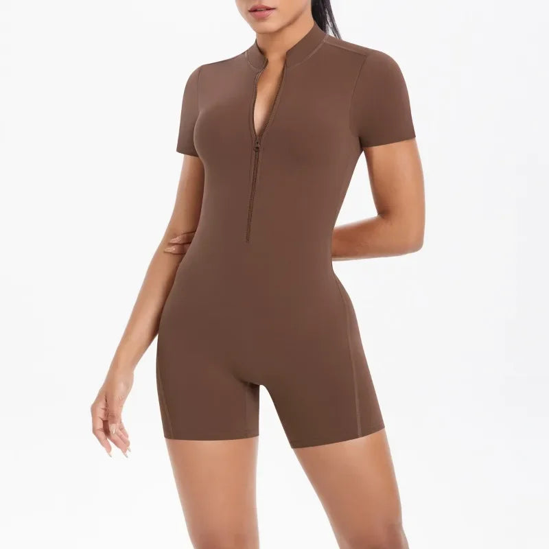 Women's Seamless Yoga Jumpsuits Sports Fitness Zipper Open Back Breathable One-Piece Bodysuits for Gym Running Fitness Workout