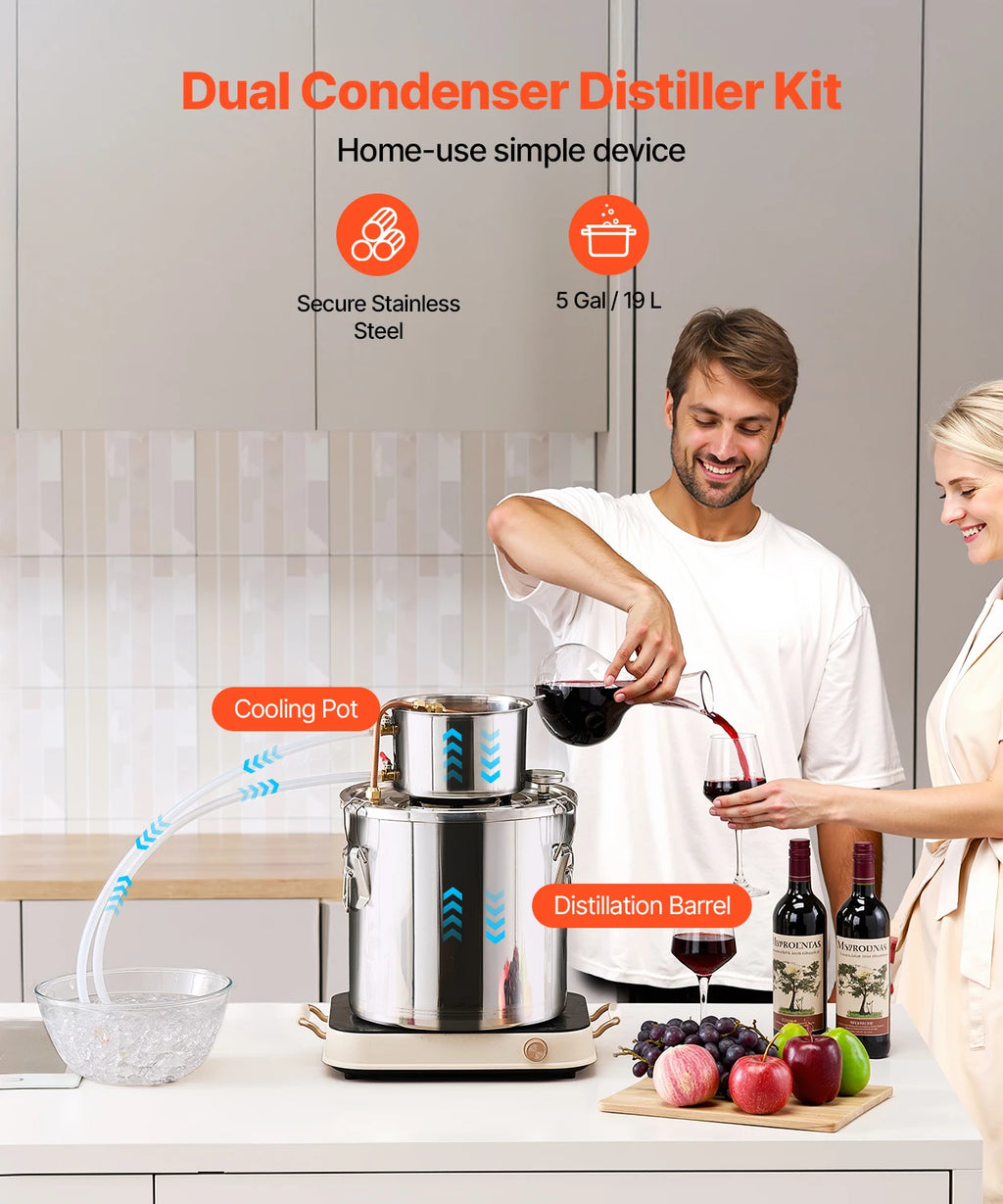 SucceBuy 3 5 8 Gallon Alcohol Still  Stainless Steel Water Alcohol Distiller with Copper Coil Brewing Refining Fermentation Kit