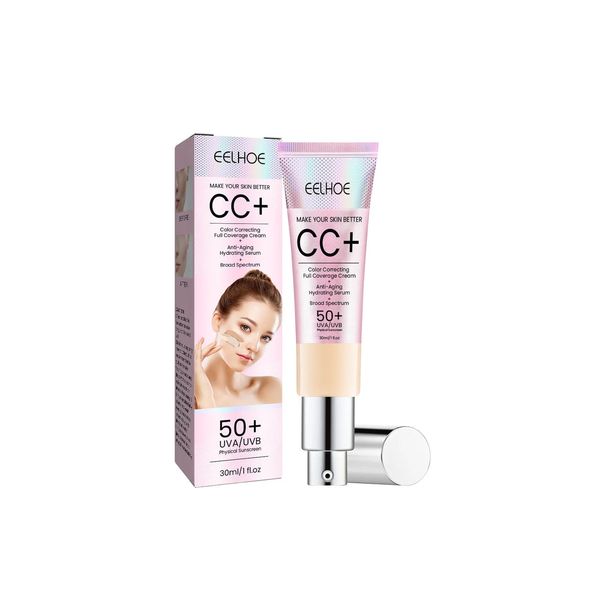 EELHOE CC Cream Foundation Spf 50 Full Coverage Blemish Cover Matte Finish Brightening Face Concealer Color Correcting Cream