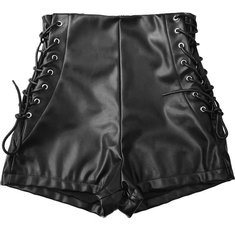 Sexy Black PU Casual Fashion Summer Shorts Women Clothing Goth Faux Leather High Waisted Womens Shorts Y2K Hot Woman Short Pants