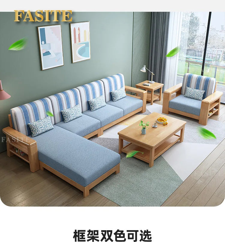 Nordic solid wood three-person sofa, modern simple fabric, small apartment concubine coffee table combination furniture