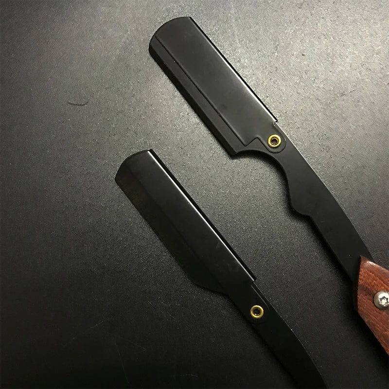 wooden trimmer manual shaver professional straight edge stainless steel sharp barber razor folding shaving blade shave beard cut