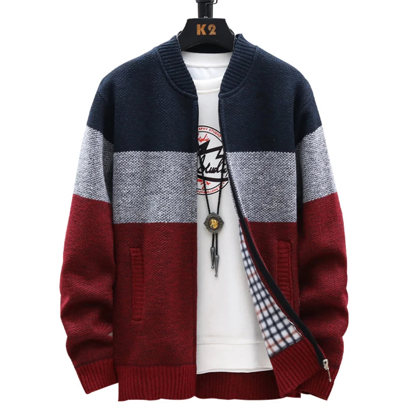 Mens Fleece Thick Cardigan Autumn Winter Knitted Sweaters Male Cardigans Slim Fit Luxury Brand Cold Sweater Coat Jacket