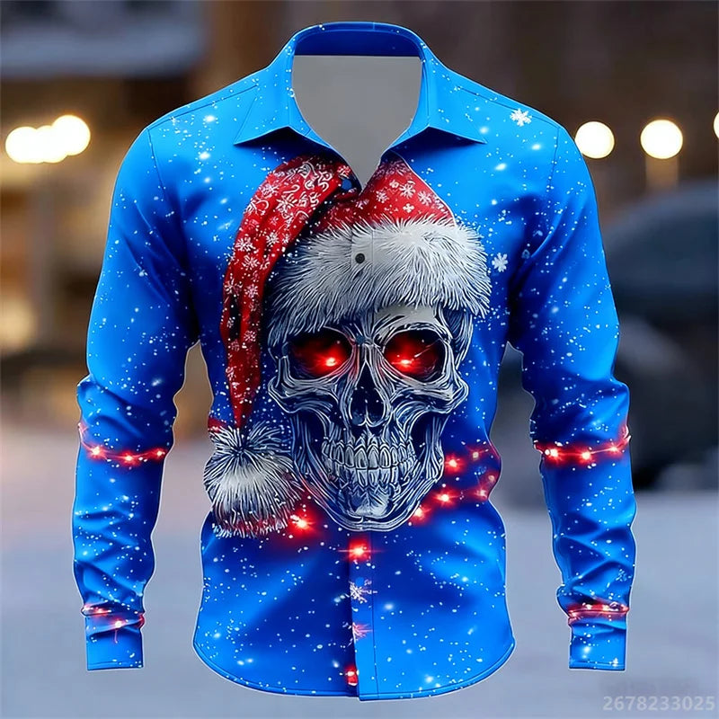 Men's shirt long-sleeved Christmas shirt, 3D printed HD pattern, fashionable casual design, comfortable men's long-sleeved top