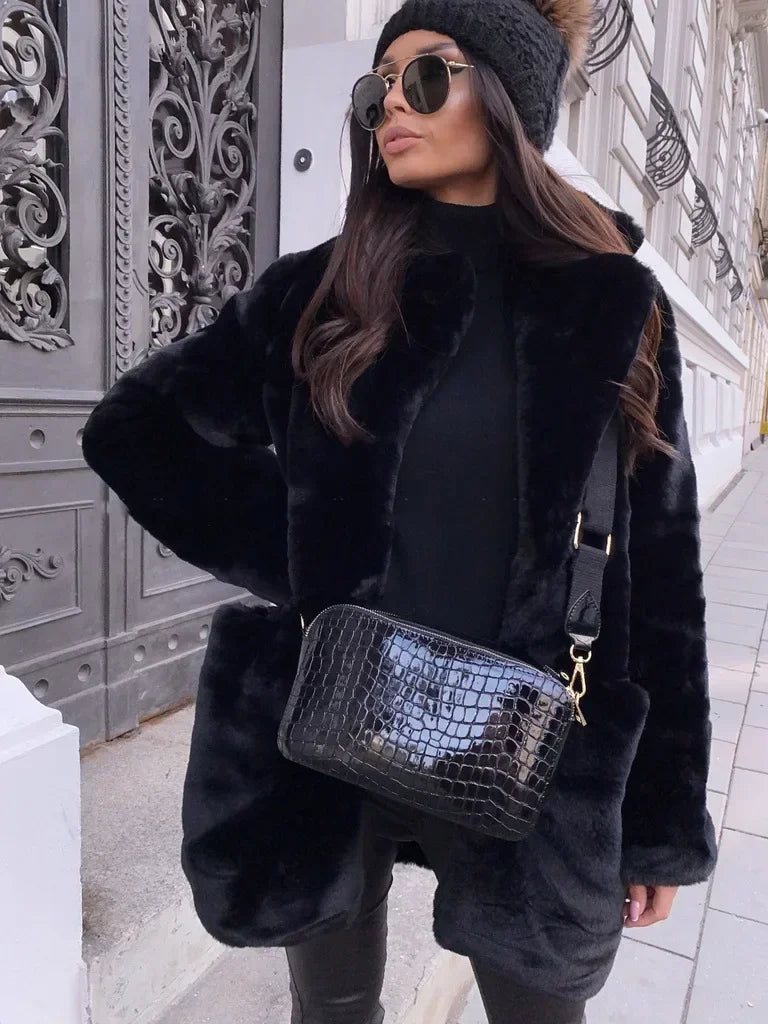 Women Spring Long Faux Fur Coat Jacket Autumn Winter Thick Warm Coats Woven Block Trend Fur White Black Coat Parkas Streetwear